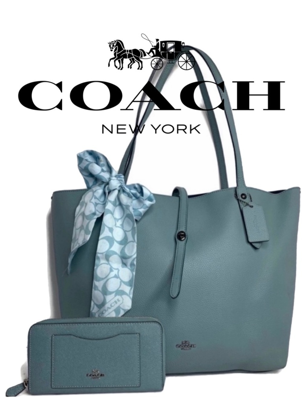 Coach Sky Chambray Blue Market Tote and Wallet Set